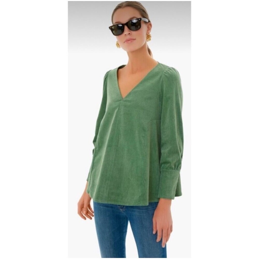 TUCKERNUCK Green Corduroy Rockstud CuffEaston Popover Blouse Size M V-neck